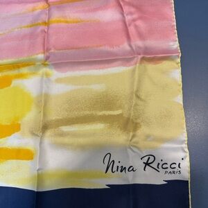 Stunning Vintage Nina Ricci Abstract Art Rolled Hem Silk Scarf Made in France